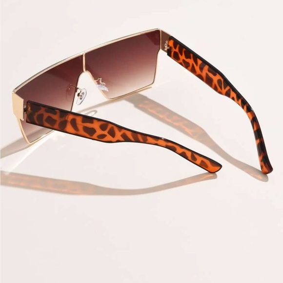 Y2K Shield Sunglasses, Brown Gold Sunglasses, trendy sunglasses leopard print - Picture 3 of 3